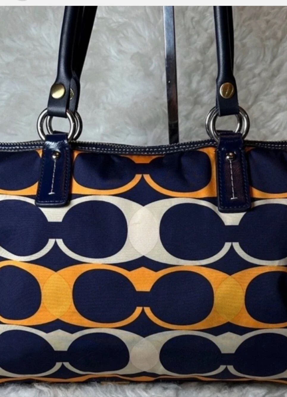 Coach 2013 Daisy Navy & Orange Signature Circle Satchel/Shoulder Bag